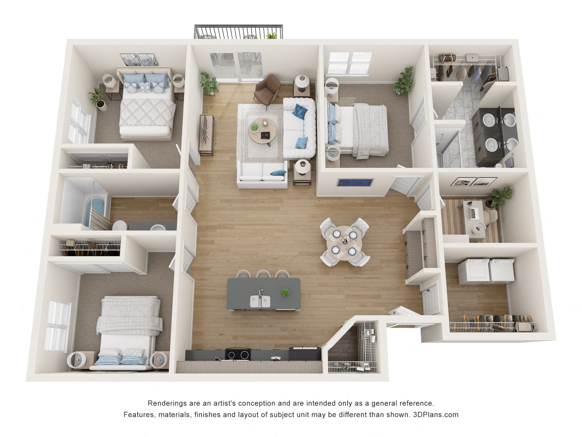 Floor plan for 3 beds, 2 baths, 1480 sqft